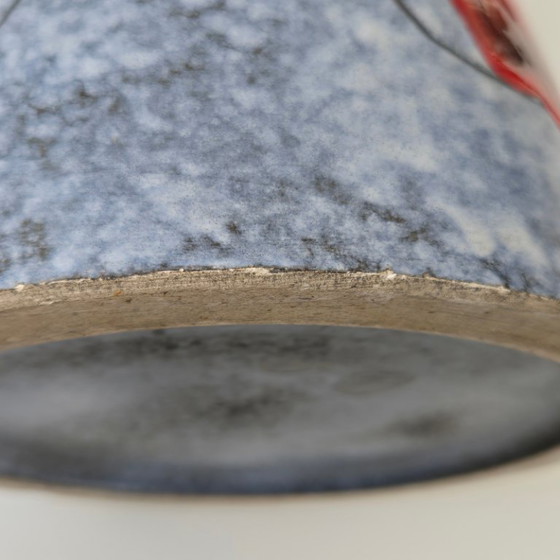 Image 1 of IMPORTANT VINTAGE 1950 VASE WITH 2 HANDLES, RED & YELLOW CERAMIC, 50S ROCKABILLY