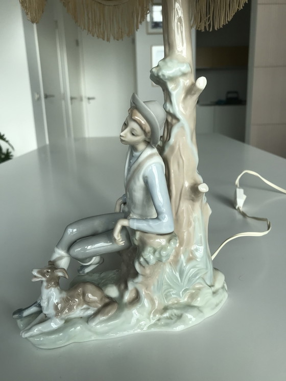 Image 1 of Lladro porcelain lamp with silk shade