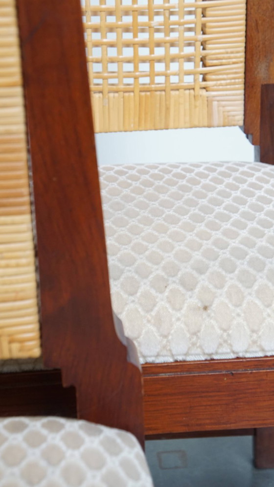 Image 1 of 6 x Sedia da pranzo in legno dal design Art Déco con seduta e schienale in vimini