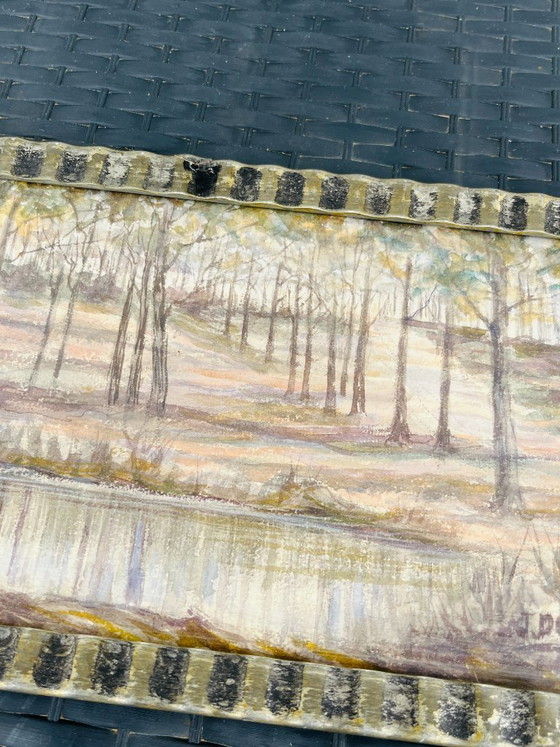 Image 1 of Belgian watercolor, Pond in the forest near Chevetogne, signed J. Dupont