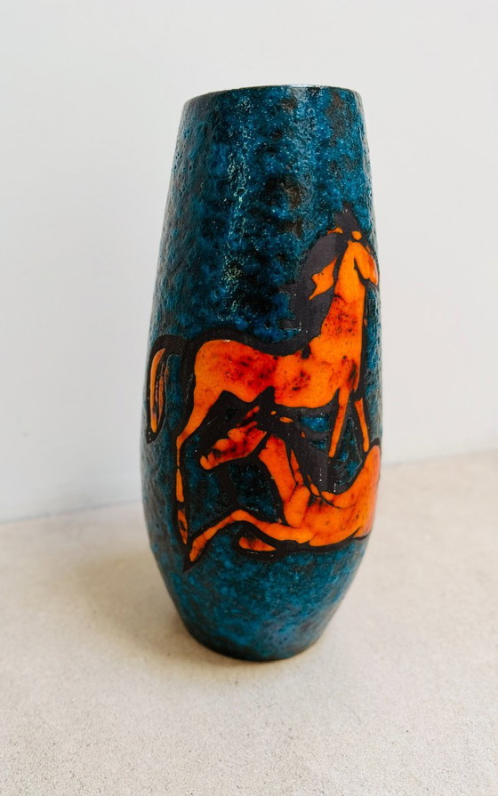 XL Mid-Century Modern Scheurich Keramik Floor Vase 'Horses' – Model 529-38 – Scheurich W-Germany, Ceramic (photo 2 of 6)