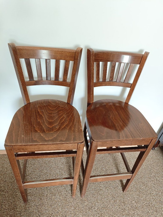 Image 1 of 2 massief houten barkrukken uit de jaren 70.