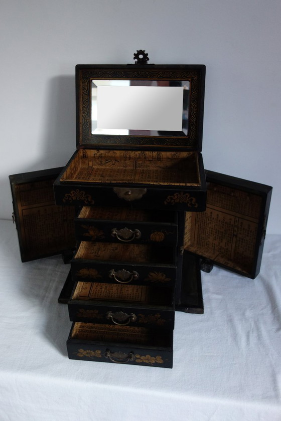 Image 1 of Schmuckkästchen mit Spiegel, antik, Mitte des 20. Jahrhunderts