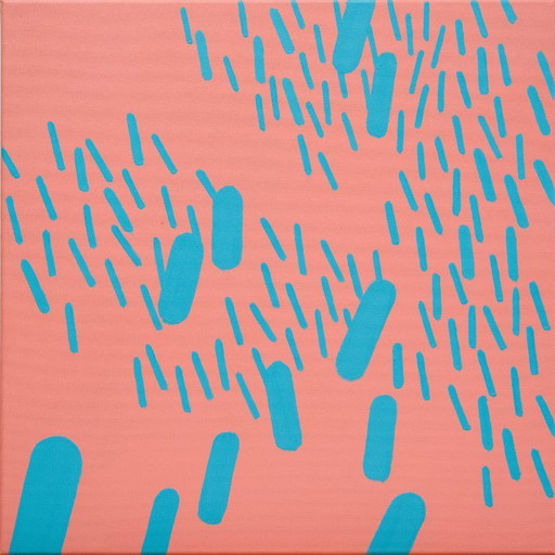 Dipinto originale, complementare rosso-turchese 008B, pezzo unico, 50x50cm su tela