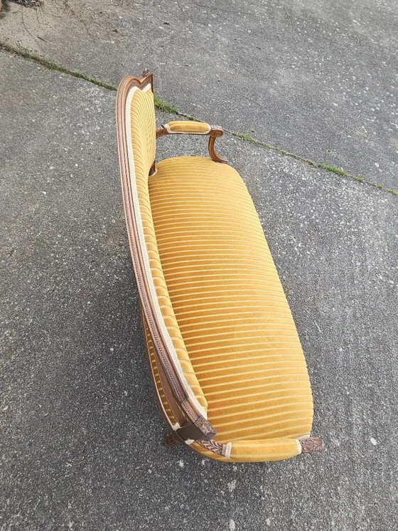 Image 1 of French Antique green Velvet Sofa - Solid Wood Lounge Seater-Claude Sené Style - Louis XVI-late 1900th