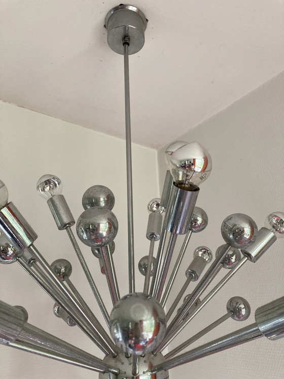 Image 1 of Chroom Sputnik Space-age kroonluchter uit de jaren 70 extra groot model