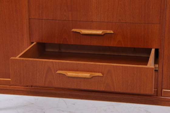 Image 1 of Vintage teak highboard 60s | Mid - Century sideboard drawer cabinet wood storage #07-42