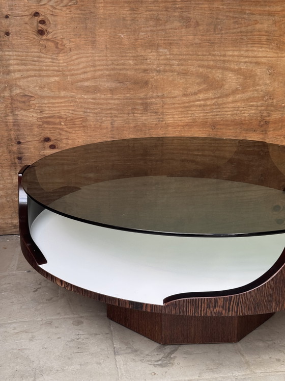 Salontafel in Space Age-stijl uit de jaren 70 – gerookt glas en hout – Wood (photo 2 of 9)