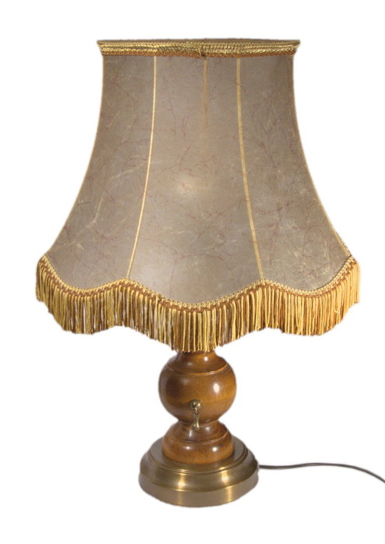Retro- of westernlamp van gedraaid hout en goudkleurig metaal, 37x57 cm – Tafellampen, Metal, Wood (photo 6 of 8)
