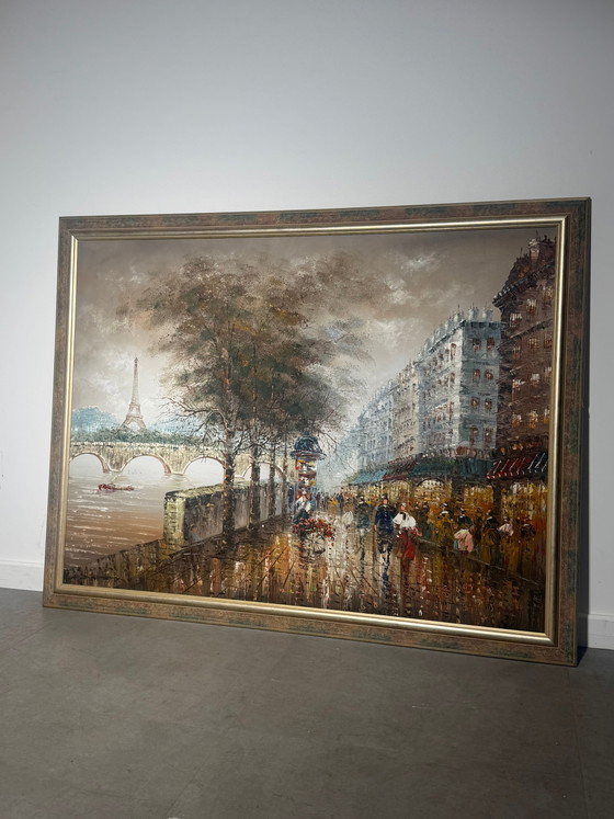 Large Paris Street Scene Oil Painting – Signed Burnett – Paintings & Drawings (photo 7 of 7)