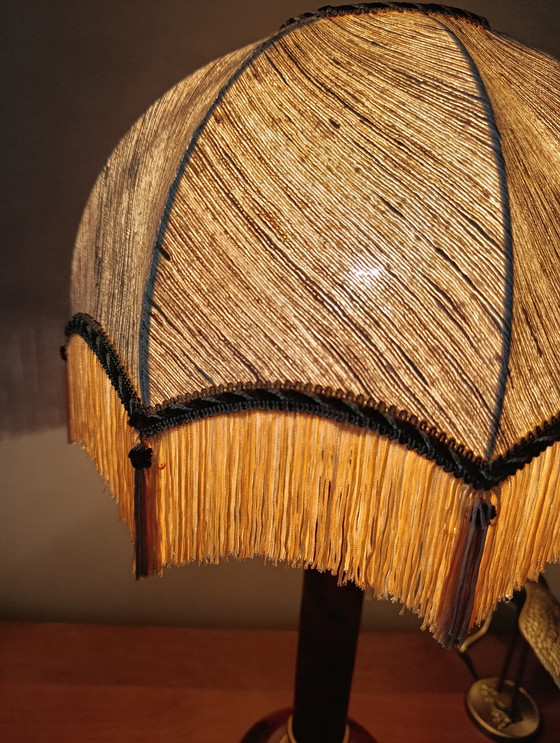 Image 1 of Lampada da soffitto di Robert de Schuytener, paralume vintage a cupola in seta con frange