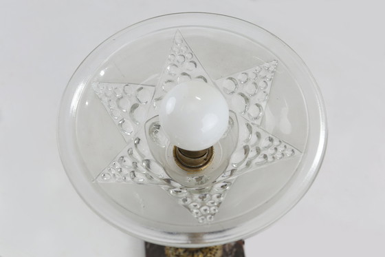 Image 1 of Art Nouveau tafellamp met messing en marmeren voet en glazen kap, jaren 1920