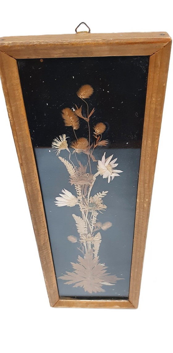 Image 1 of Cornice in legno vintage con fiori secchi naturali, erbario Edelweiss