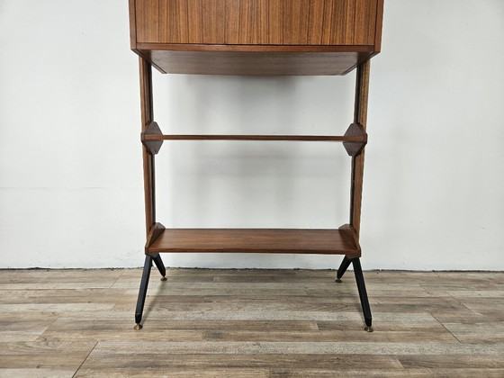 Image 1 of 1960s teak floor/sky bookcase with shelves and compartment