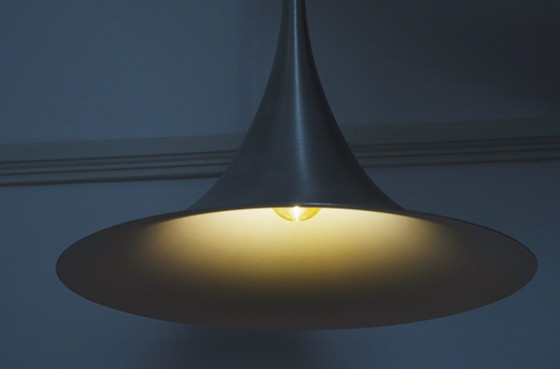 Trumpet Ceiling Lamp Mid Century Modern Tulip Witch Hat Large Vintage Pendant Light Brushed Aluminium Metal (photo 18 of 22)