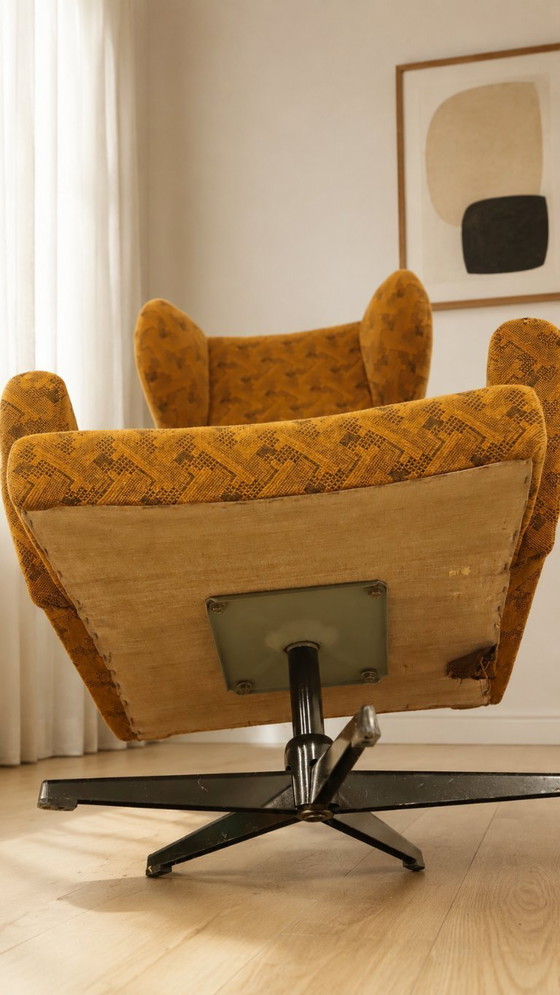 Image 1 of Vintage Czechoslovak Wingback Swivel Lounge Armchair 