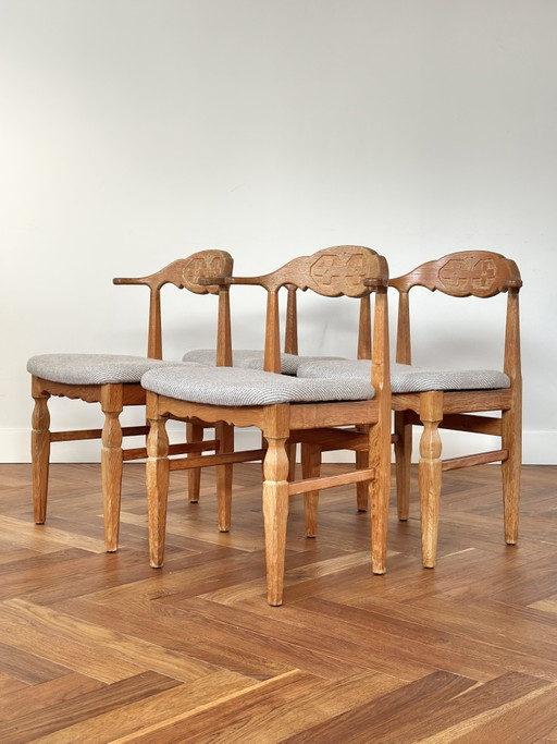 Vintage stoelen set 4 eiken Henning Kjærnulf E.G. Møbler