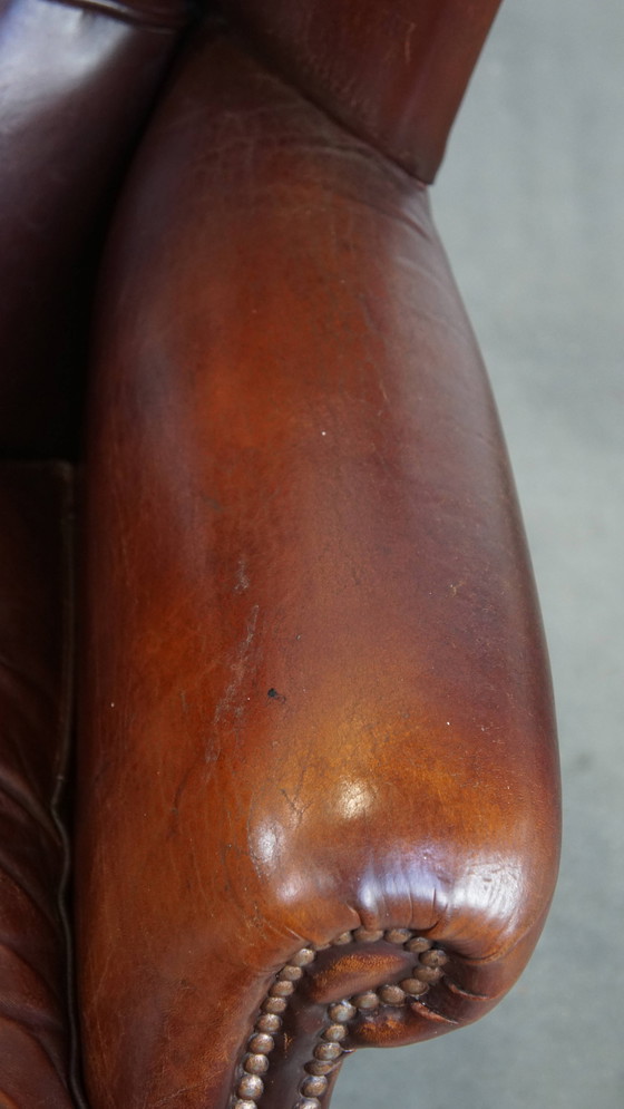 Image 1 of Fauteuil à oreilles vintage en cuir de mouton