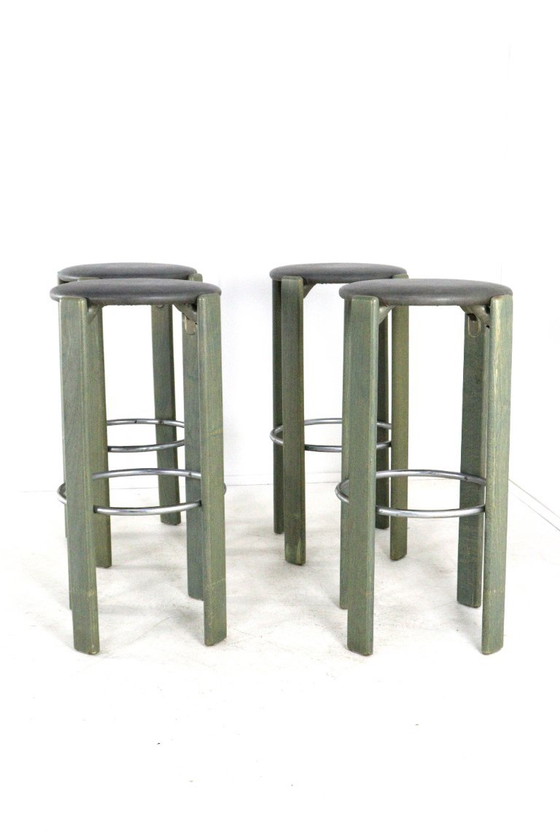 Set 4 Bruno Rey per Kusch & Co Sgabelli da bar vintage, Legno, Metallo, Verde, Modern (foto 11 di 15)