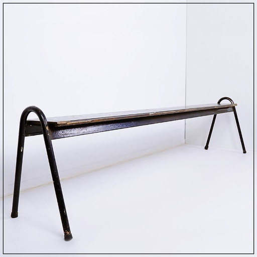 Tubax bench in black wood and metal - Minimalist industrial design - 1950s