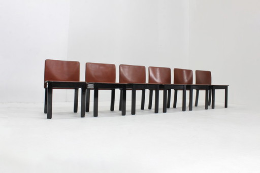 Juego de 6 sillas de comedor vintage de cuero italiano