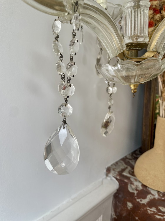 Image 1 of Lampadario con nappe in bronzo e vetro