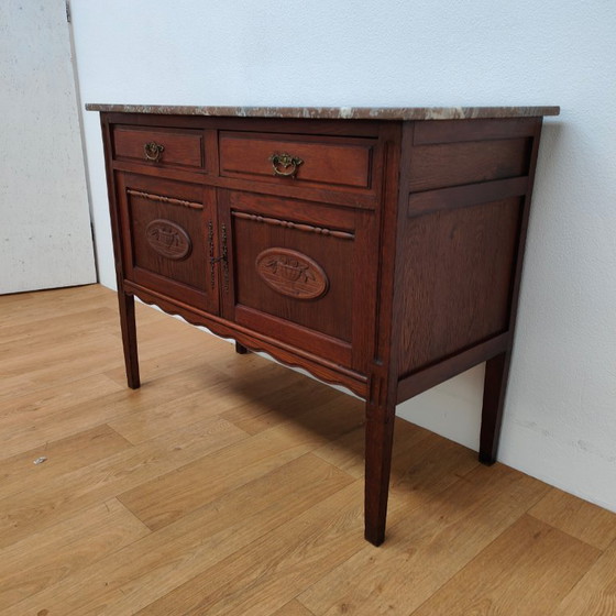 Image 1 of Vintage antique sideboard, wall unit, chest of drawers, bathroom vanity with marble top