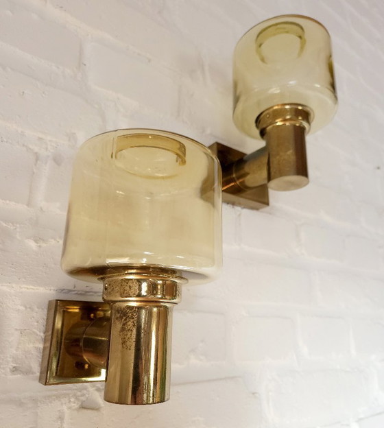 Image 1 of Set van 2 messing Heinz Neuhaus Leuchten wandlampen, mcm Hollywood regency wandlampen; 2 sets van 2 beschikbaar!