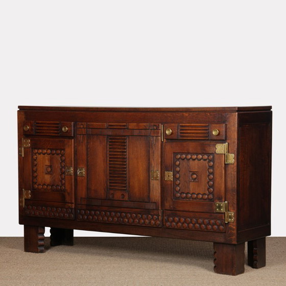 Sideboard aus Eiche und Messing im Stil von Charles Dudouyt, 1940 – Highboards, Wood (photo 4 of 11)