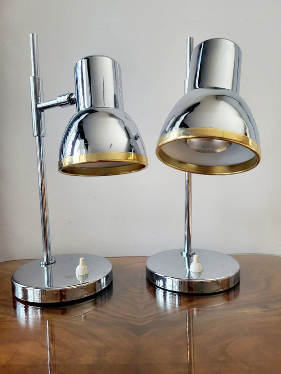 Image 1 of Juego de lámparas de mesa cromadas de mediados de siglo, S. A. Boulanger, década de 1970