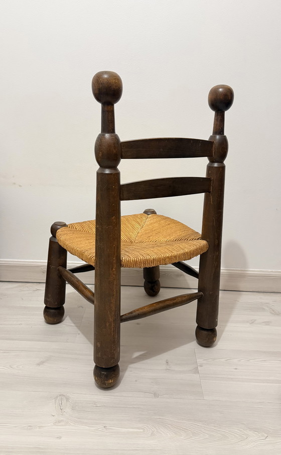 Image 1 of Chaise Basse de Cheminée im Stil von Charles Dudouyt – Bois et Assise Paillée