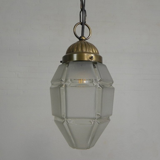 Art Deco pendant lamp with 6 angle shade on chain, 1930s