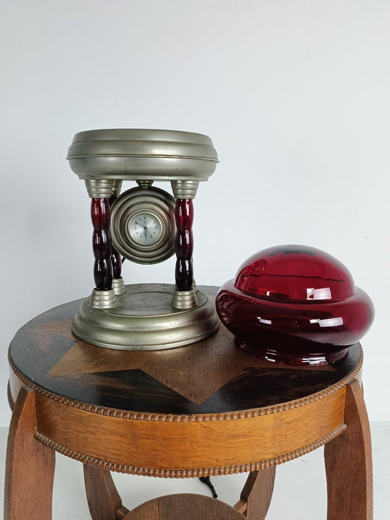 Image 1 of Unique Vintage Tin Lamp with Clock Mechanism from Italy