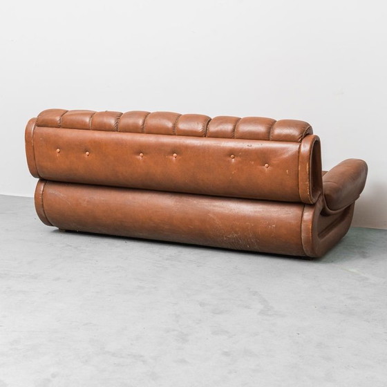 Image 1 of DIVANO VINTAGE A 3 POSTI IN PELLE MARRONE DEGLI ANNI '70, MODERNIZZATO