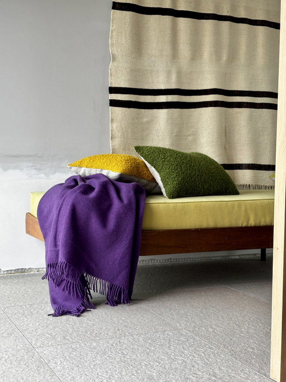 Image 1 of Divano letto vintage in legno – nuovo cuscino imbottito verde – design moderno anni '60