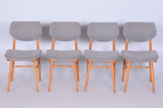 Set of Four Original Mid-Century Modern Chairs, Beech, Czech, 1960s – Jitona, Dining chairs, Textile, Wood (photo 7 of 15)