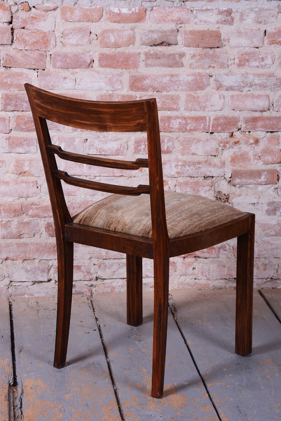 Set of Six Original Art Deco Chairs, Walnut, Revived Polish, Czech, 1920s, Dining chairs, Textile, Wood (photo 12 of 14)