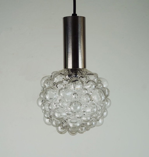 Piccola lampada a sospensione in vetro a bolle di metà secolo, vetro trasparente e acciaio inossidabile, anni '60
