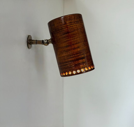 Vintage adjustable wall light, brass and brown ceramic, France, 1980