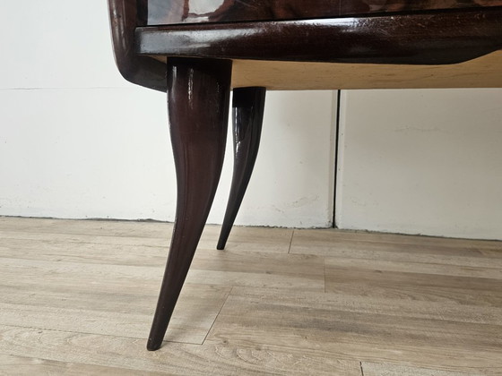 Image 1 of Mid-Century Mahogany Sideboard with Teal Glass and Compartments with Drawers, 1950