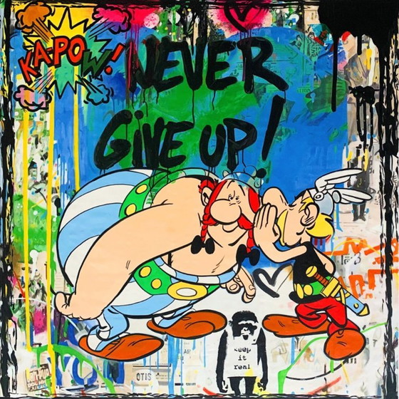 Hommage Banksy Asterix & Obelix Never Give Up" – Exclusief Tentoonstellingsstuk op Fine Art Print Canvas | (photo 6 of 6)