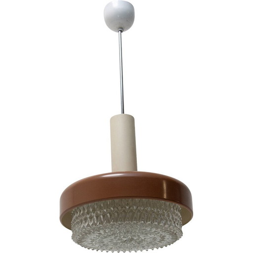 Vintage hanglamp van glas, kunststof, metaal en chroom, Tsjechoslowakije 1970