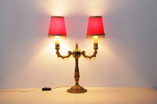 Table lamp two-light solid brass antique gold 70s J retro