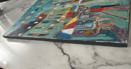 Image 1 of Grande olio su tela di Alain Duperay, Le Terrazze dei Caffè, 14 luglio