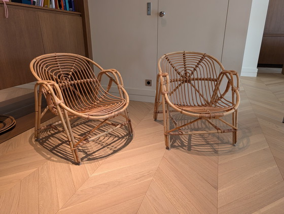 Een paar vintage rotan mandstoelen – Fauteuils, Rattan, Wood (photo 3 of 5)