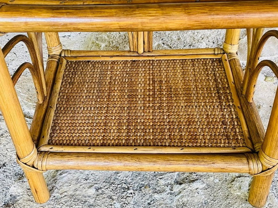 Image 1 of Vintage bamboe en rotan 3-laags plank, jaren 70