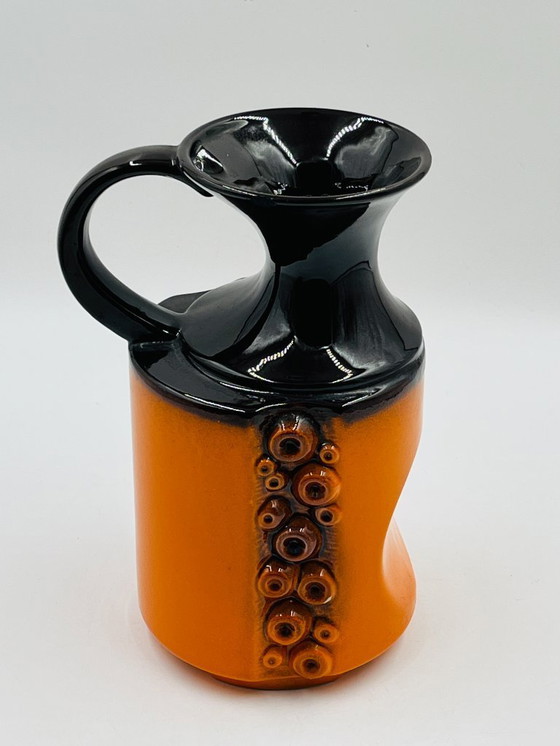 Image 1 of Modernist ceramic vase, orange, relief cabochons, 1970s