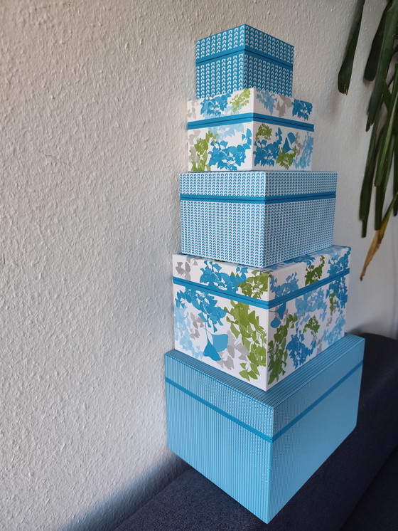 Image 1 of 📦 Elegant storage box set from Semikolon - "Ginkgo turquoise" series - 5 pieces