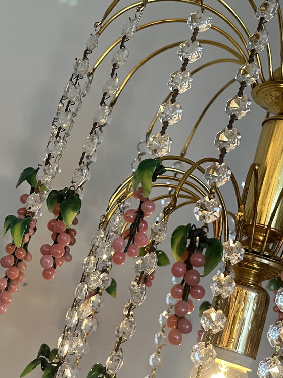 Image 1 of Vintage Murano Pink Grapes Chandelier Pendant Lamp Crystal
