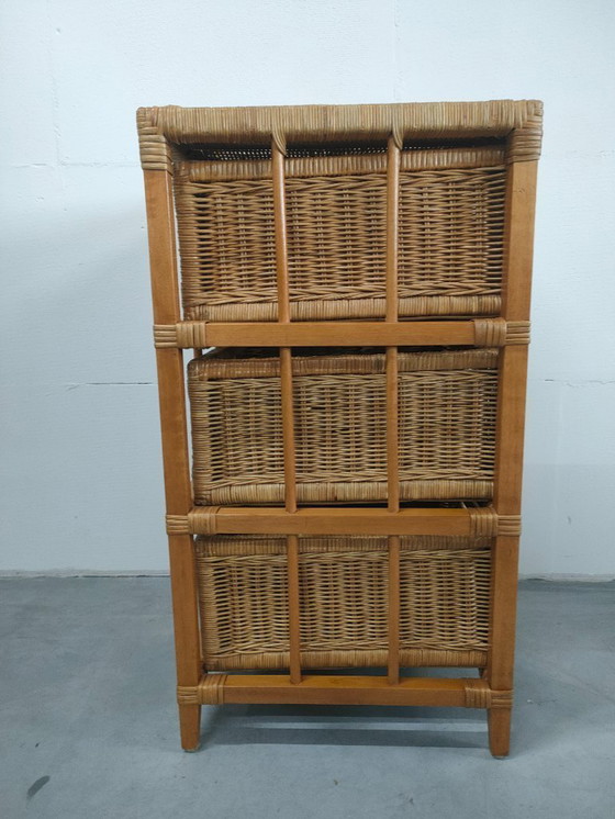 Image 1 of Set vintage jaren 70 rotan/riet/bamboe wandkastjes ladekasttes